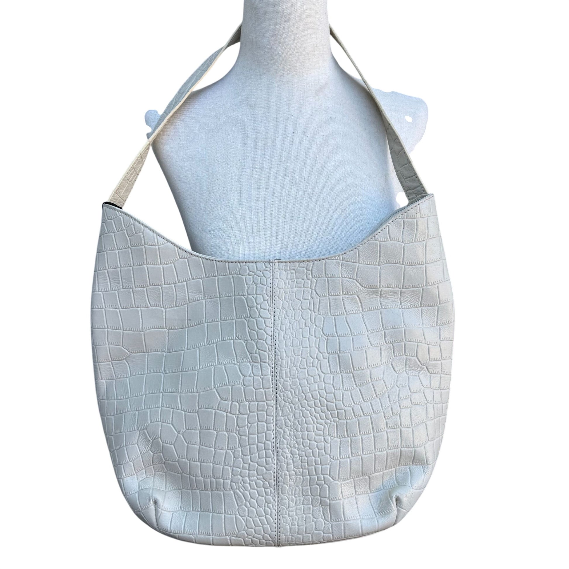 Stone Croc Embossed Leather Womens Hobo Bag Single Strap Magnetic Closure New