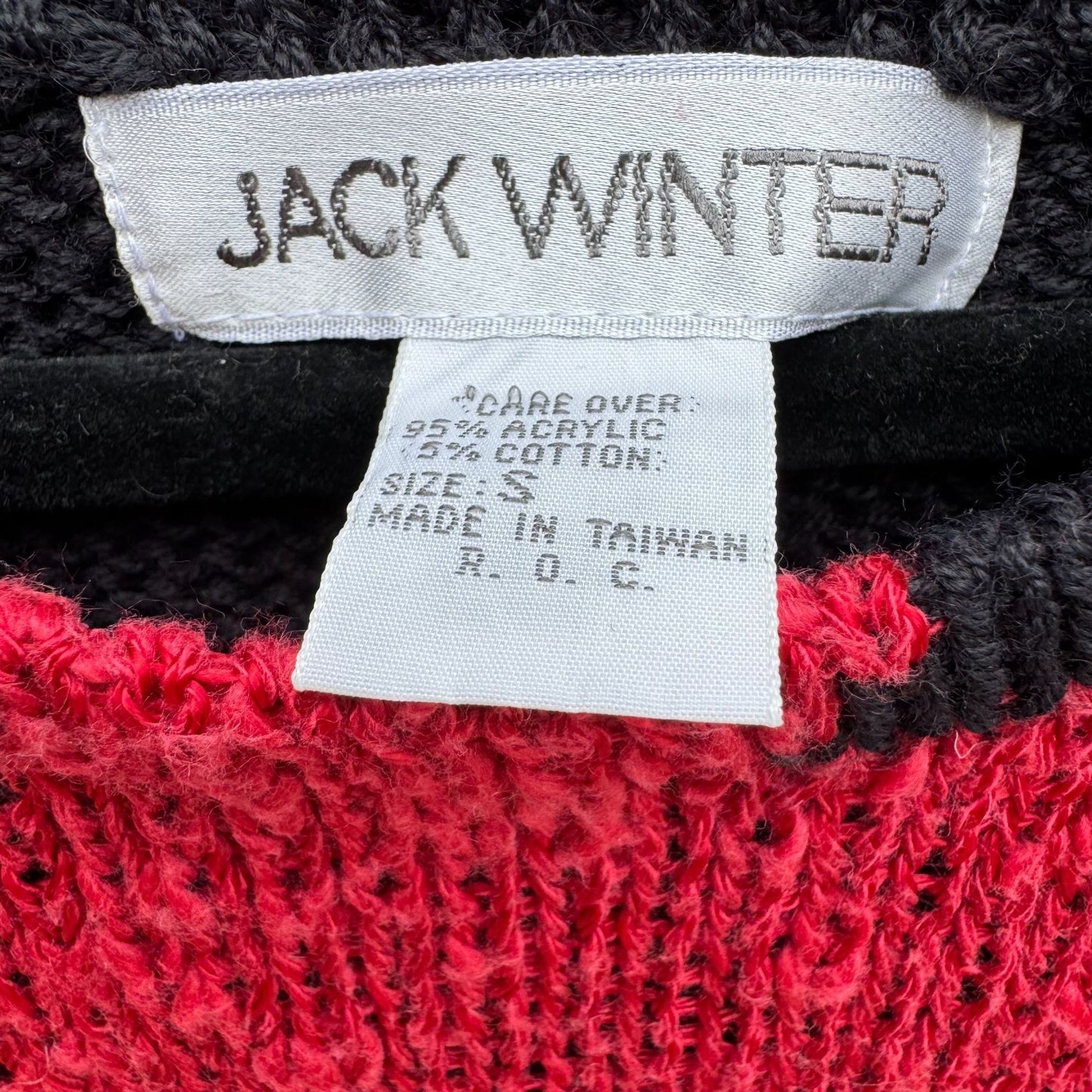 Jack Winter Vintage 80s Womens Floral Knit Black Red Cap Sleeve Crop Sweater S