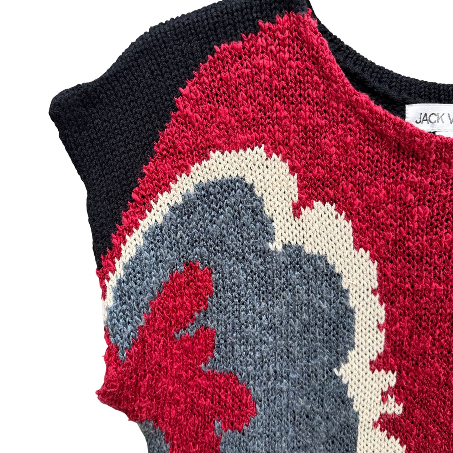 Jack Winter Vintage 80s Womens Floral Knit Black Red Cap Sleeve Crop Sweater S