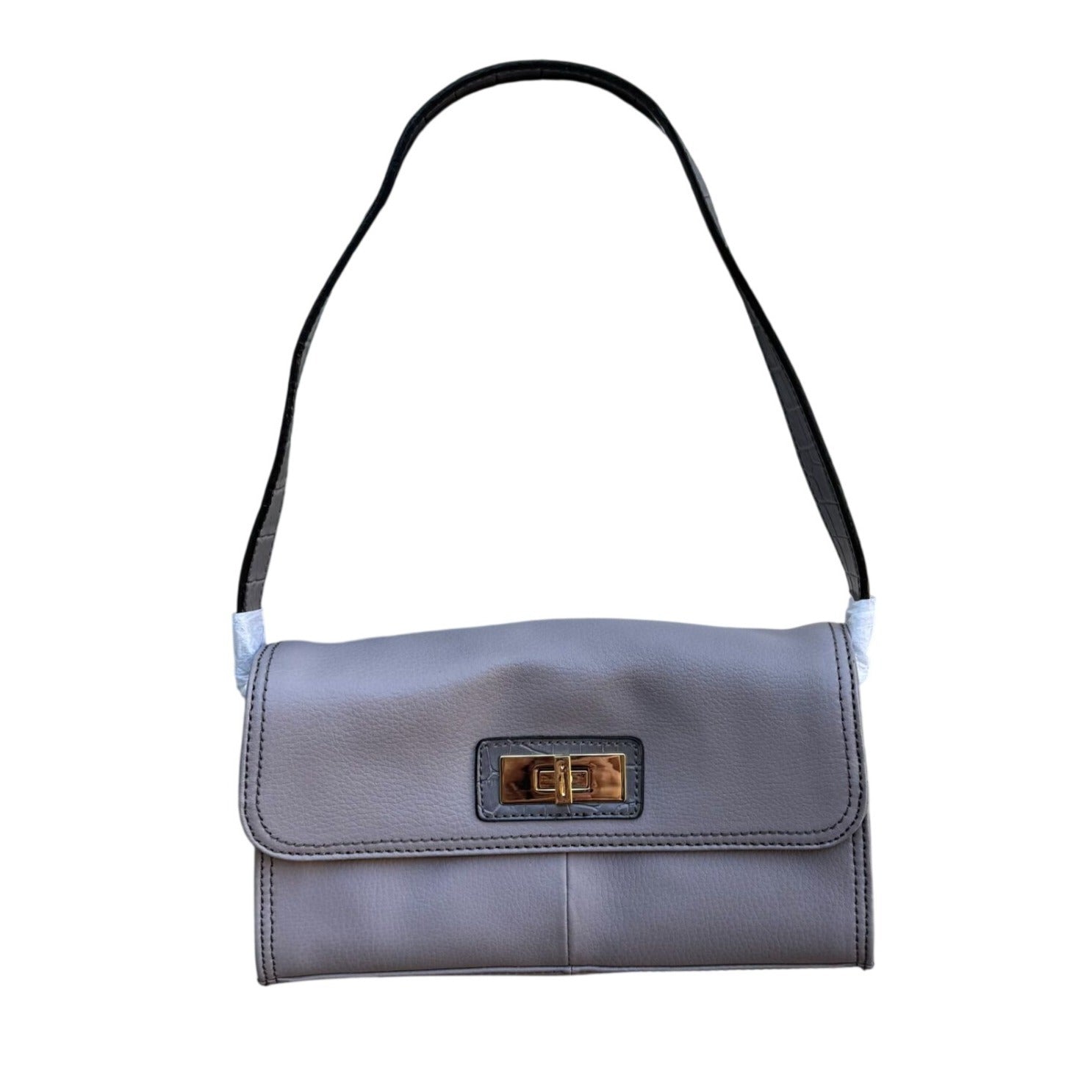 Isaac Mizrahi Lavender Gray Genuine Leather Flap Satchel Shoulder Bag Turn Lock
