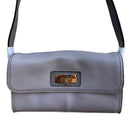 Switch Isaac Mizrahi Lavender Gray Genuine Leather Flap Satchel Shoulder Bag Turn Lock 3 image