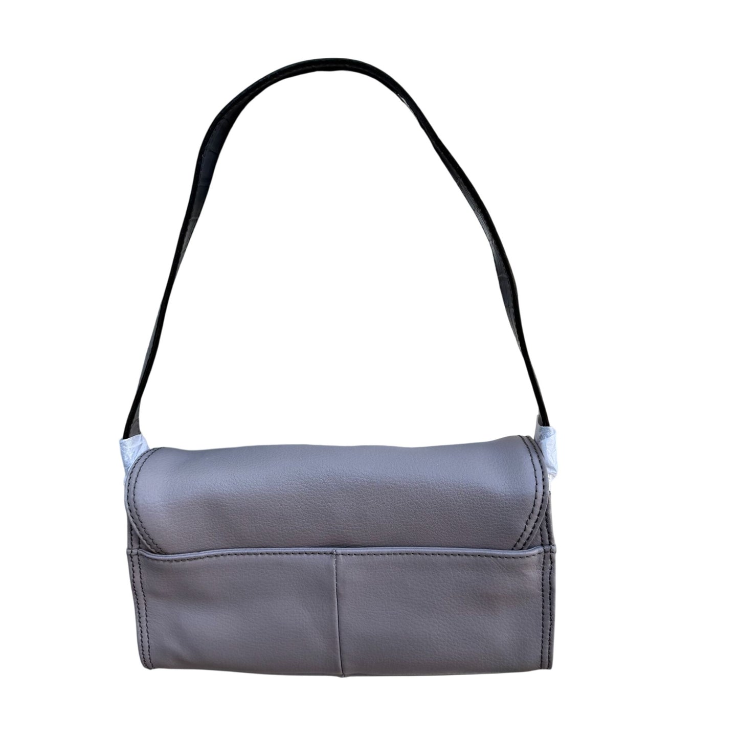 Isaac Mizrahi Lavender Gray Genuine Leather Flap Satchel Shoulder Bag Turn Lock