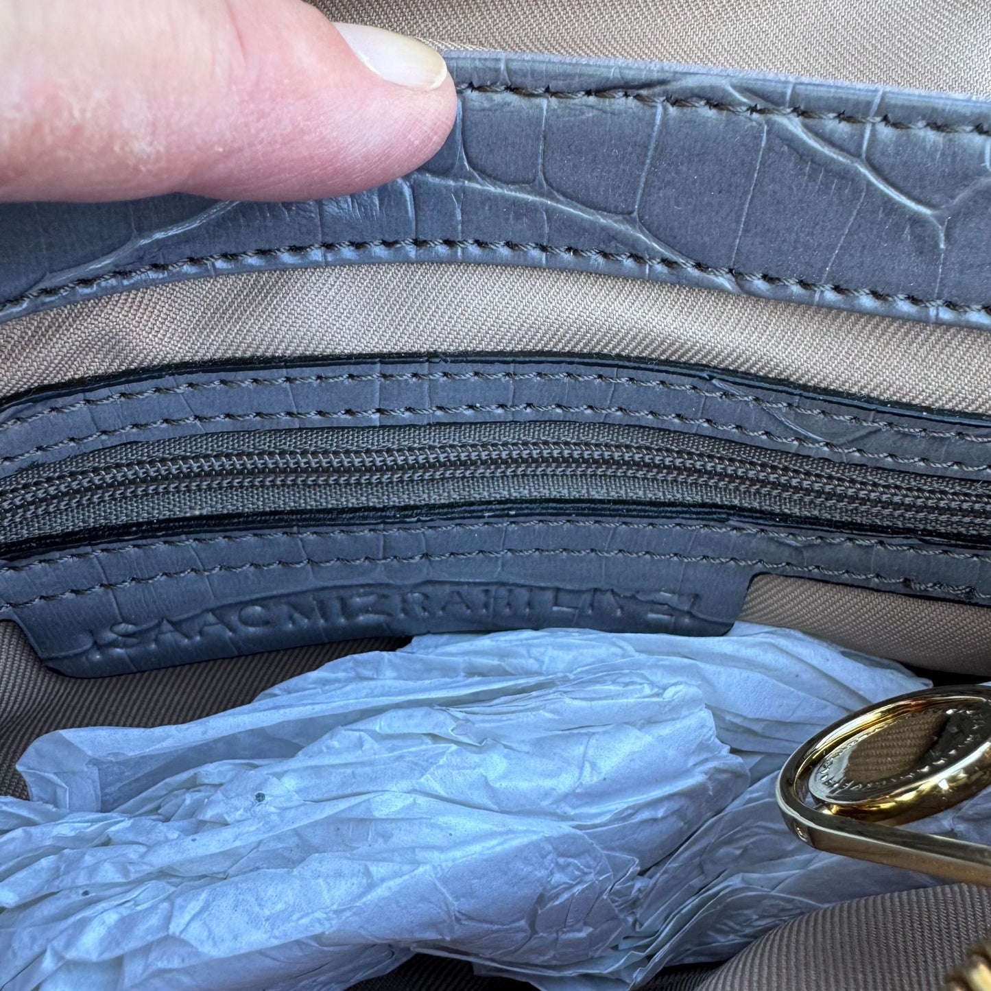 Isaac Mizrahi Lavender Gray Genuine Leather Flap Satchel Shoulder Bag Turn Lock