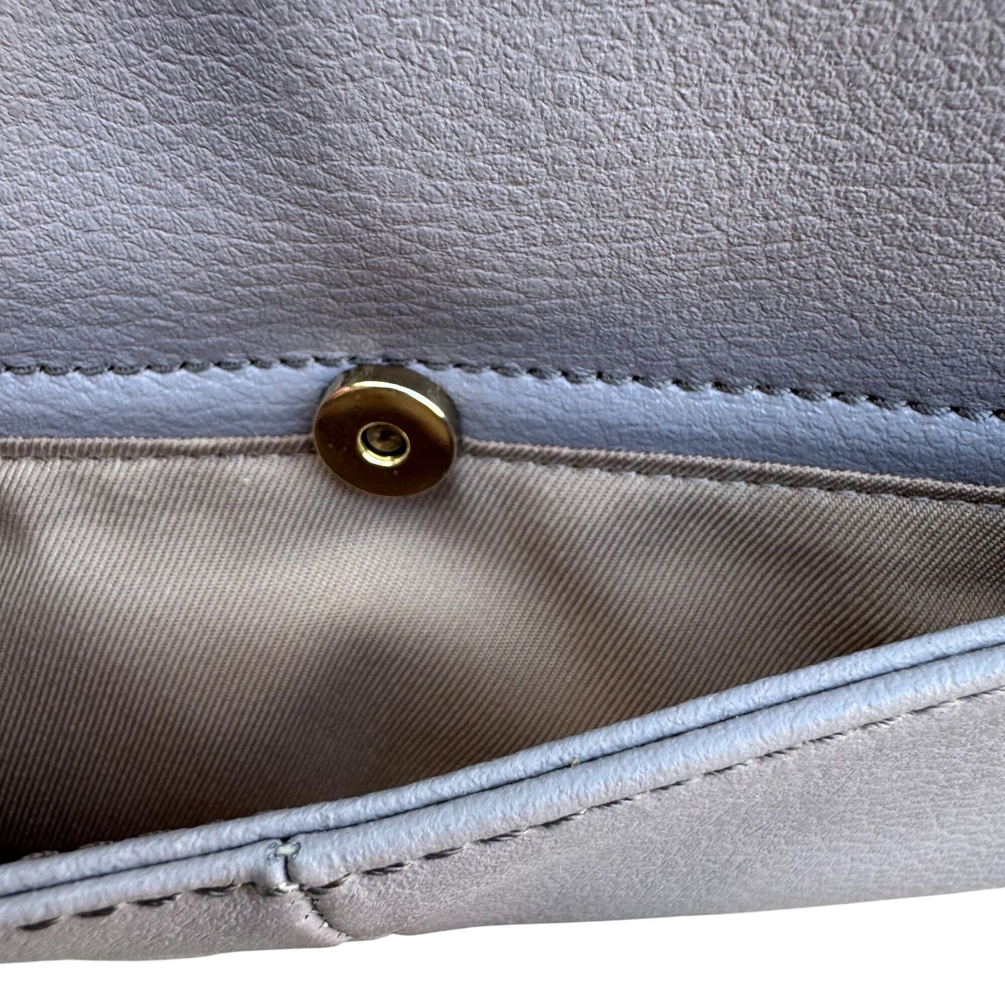 Isaac Mizrahi Lavender Gray Genuine Leather Flap Satchel Shoulder Bag Turn Lock