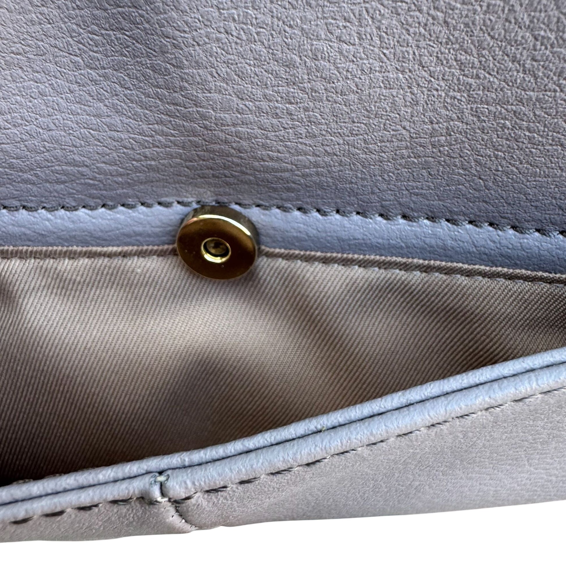 Isaac Mizrahi Lavender Gray Genuine Leather Flap Satchel Shoulder Bag Turn Lock