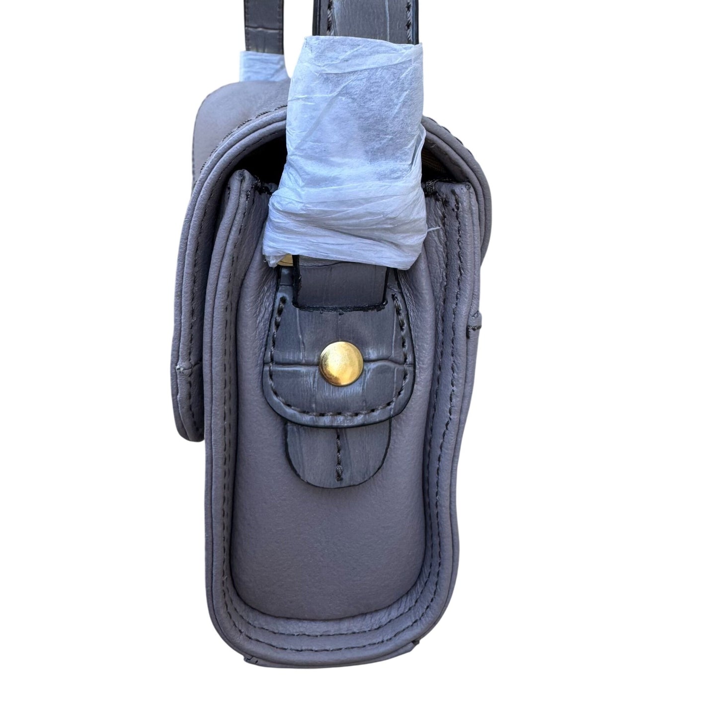 Isaac Mizrahi Lavender Gray Genuine Leather Flap Satchel Shoulder Bag Turn Lock