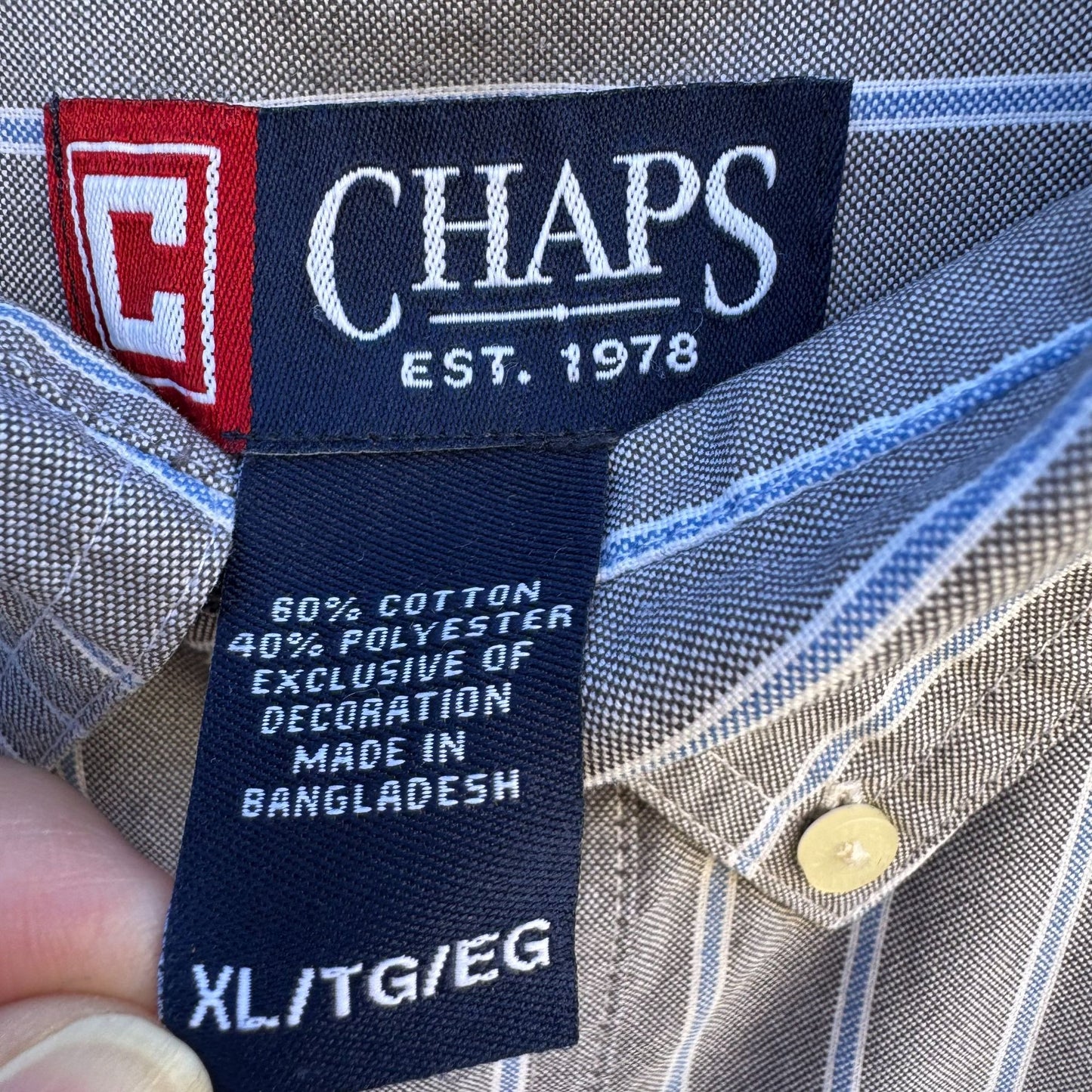 Chaps Ralph Lauren Mens Long Sleeve Button-Up Gray Blue White Striped Shirt XL