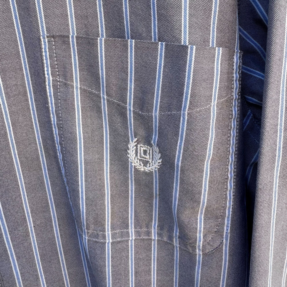 Chaps Ralph Lauren Mens Long Sleeve Button-Up Gray Blue White Striped Shirt XL