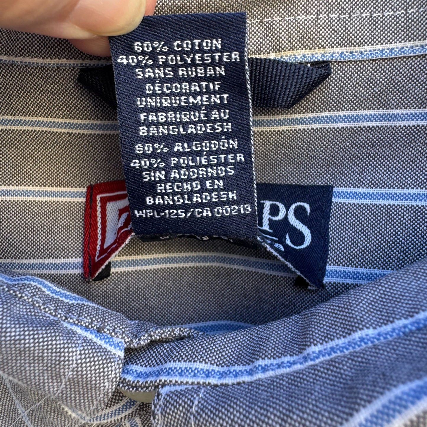 Chaps Ralph Lauren Mens Long Sleeve Button-Up Gray Blue White Striped Shirt XL