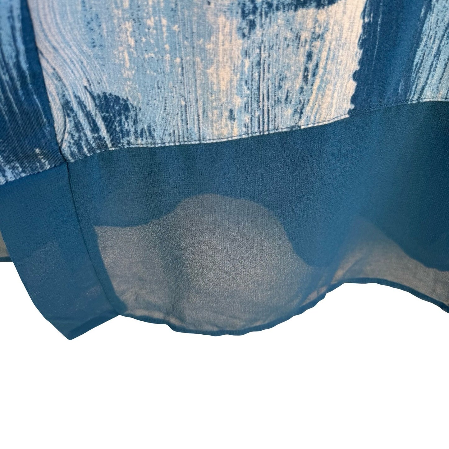 LOGO Lori Goldstein Blue Abstract Brushstroke Open Front Cardigan Sheer Hem M