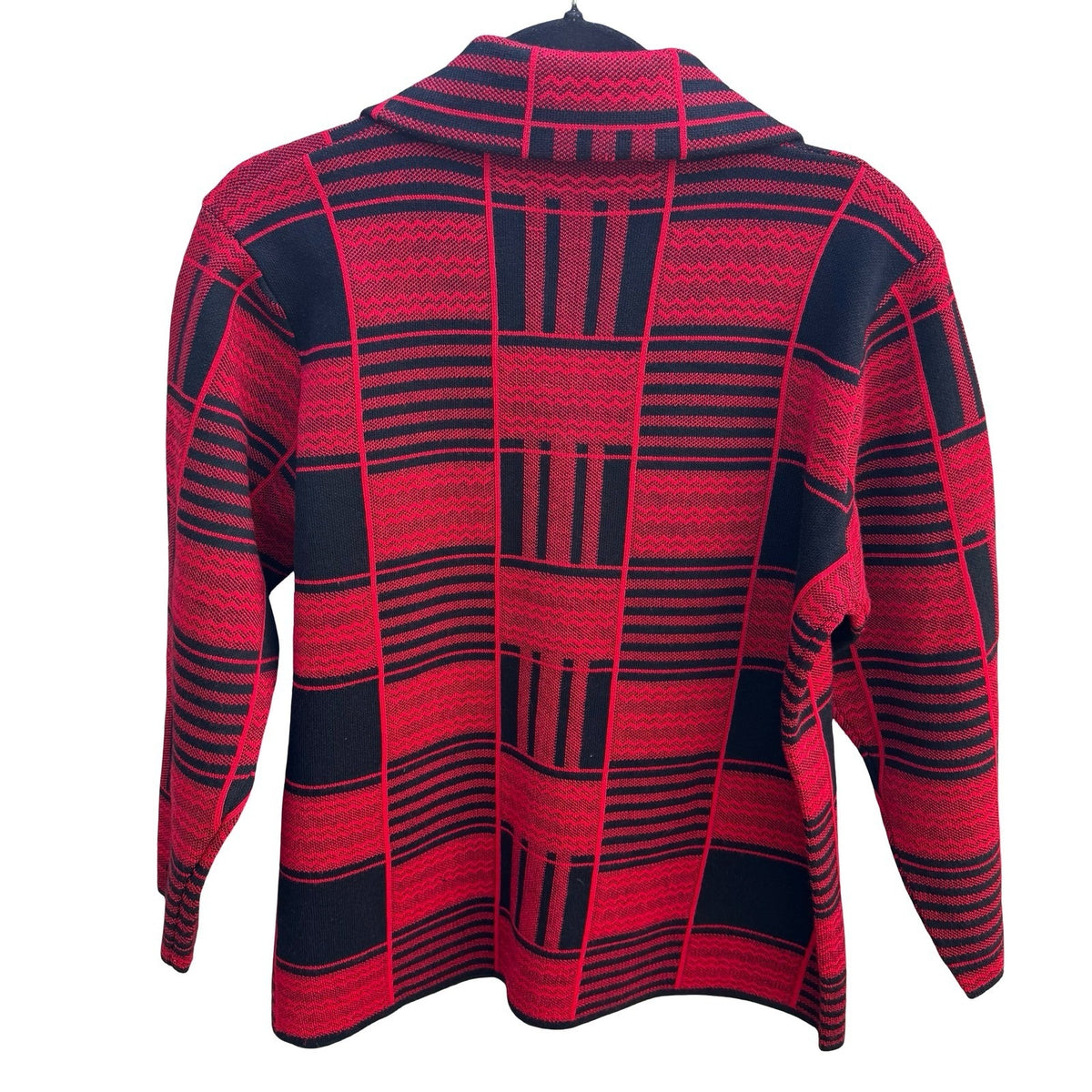 Dark Academia Vintage Mod Geometric Preppy Plaid Knit Cardigan Red Womens L
