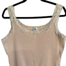 Switch Chicos Y2K Tan Ribbed Babydoll Tank Top Lace Sequin Pearl Trim Scoop Neck Large 3 image