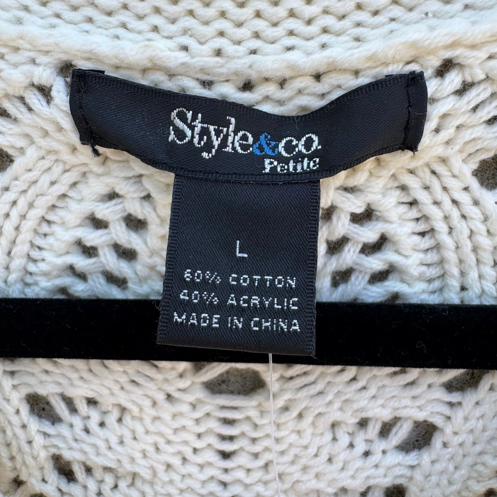 Style & Co Womens L Tuileries Ivory Pointelle Leaf Knit Cardigan NEW Cottagecore