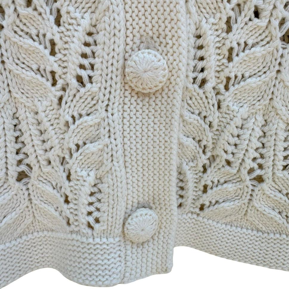 Style & Co Womens L Tuileries Ivory Pointelle Leaf Knit Cardigan NEW Cottagecore