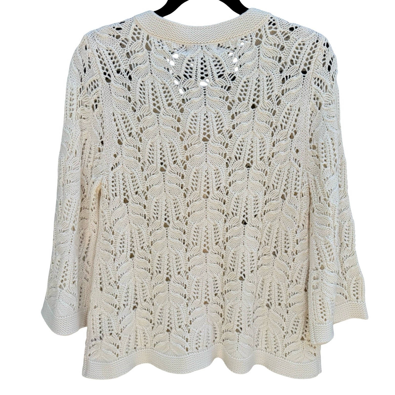 Style & Co Womens L Tuileries Ivory Pointelle Leaf Knit Cardigan NEW Cottagecore