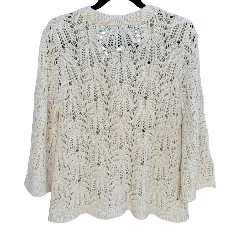 Style & Co Womens L Tuileries Ivory Pointelle Leaf Knit Cardigan NEW Cottagecore