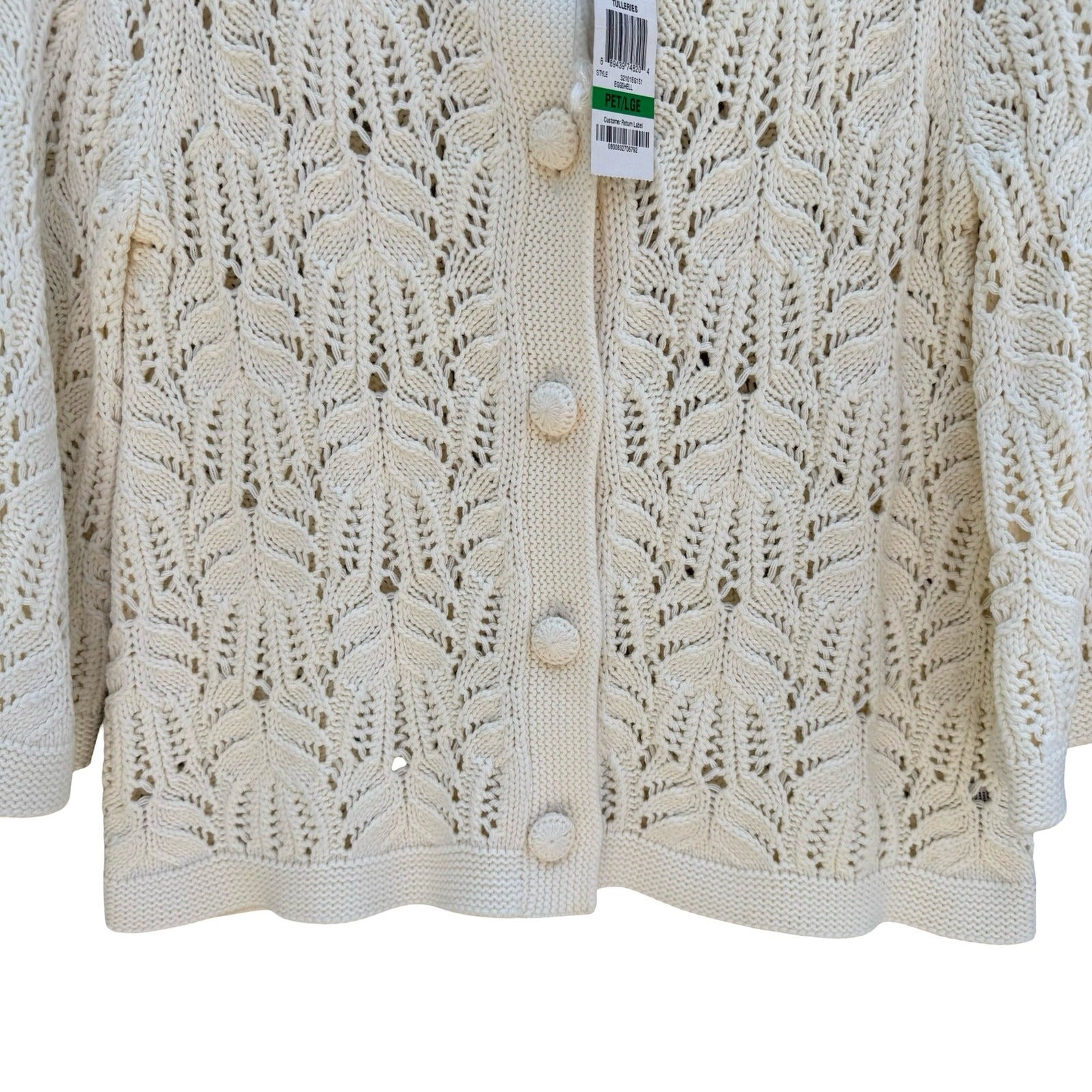 Style & Co Womens L Tuileries Ivory Pointelle Leaf Knit Cardigan NEW Cottagecore