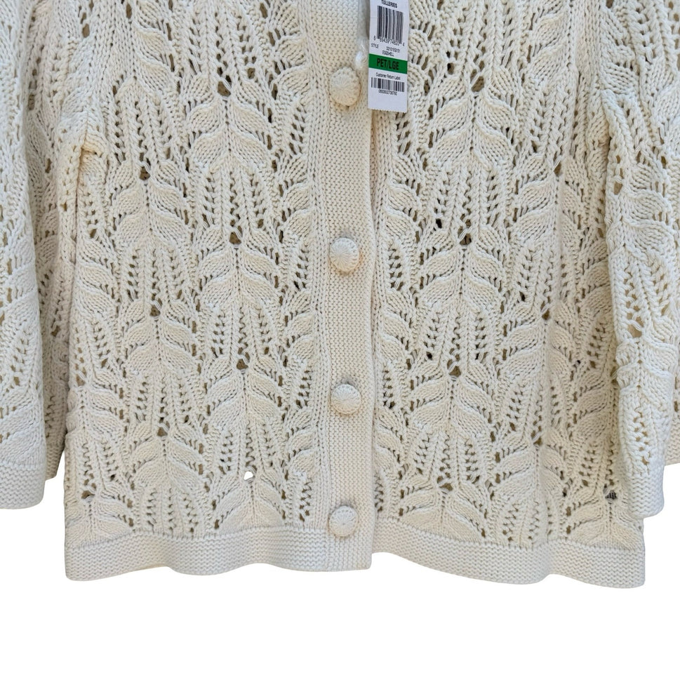 Style & Co Womens L Tuileries Ivory Pointelle Leaf Knit Cardigan NEW Cottagecore