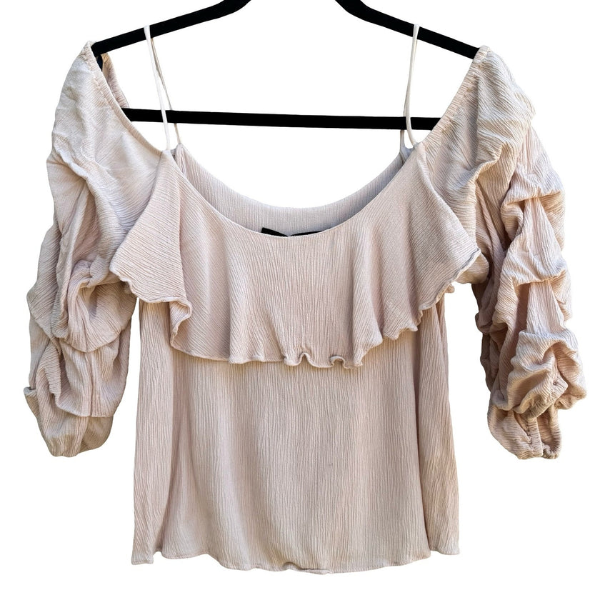 Zara Woman Coquette Balletcore Fairy Pastel Pink Ruffle Cold Shoulder Blouse S