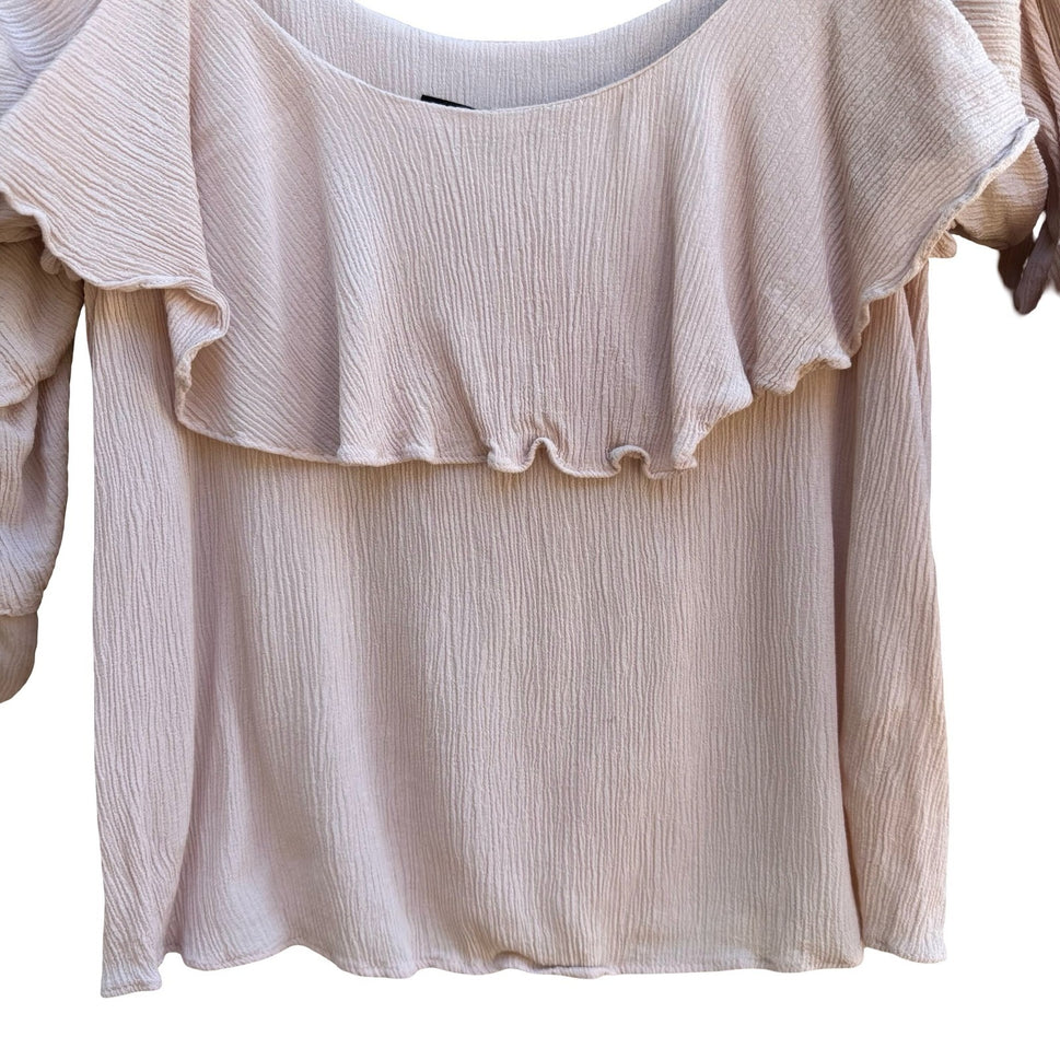 Zara Woman Coquette Balletcore Fairy Pastel Pink Ruffle Cold Shoulder Blouse S