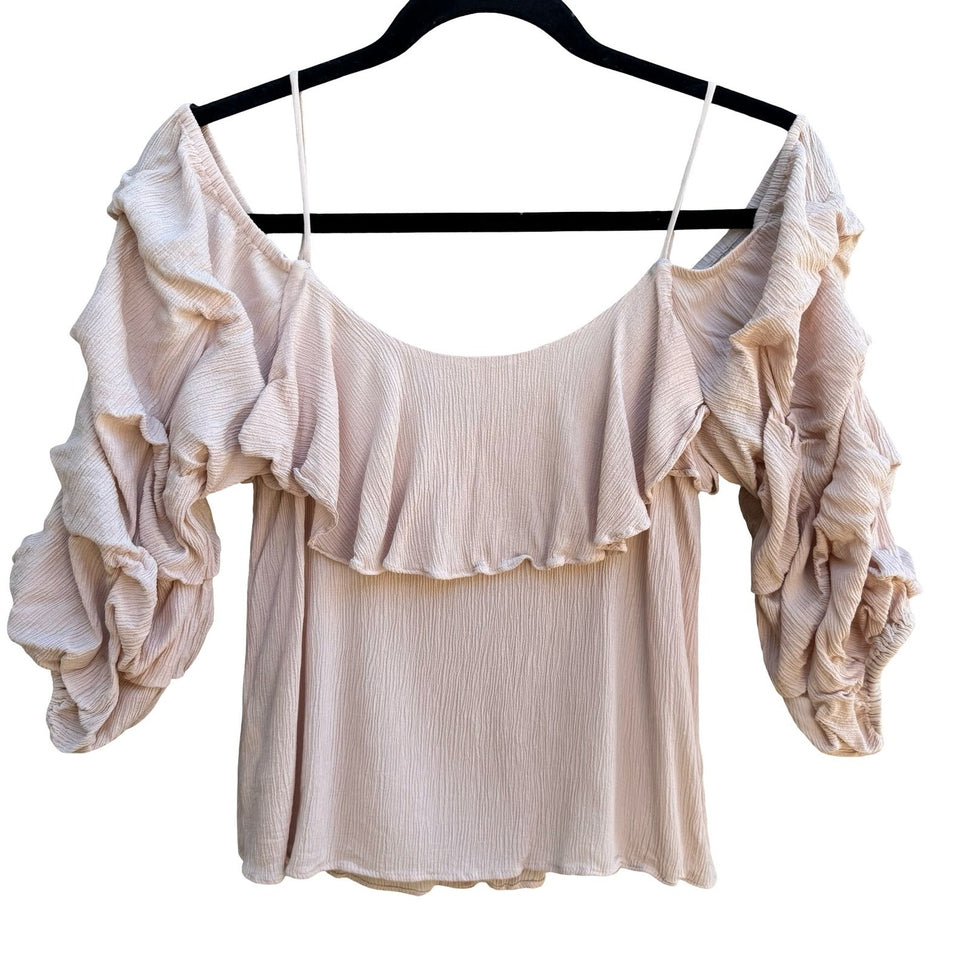 Zara Woman Coquette Balletcore Fairy Pastel Pink Ruffle Cold Shoulder Blouse S