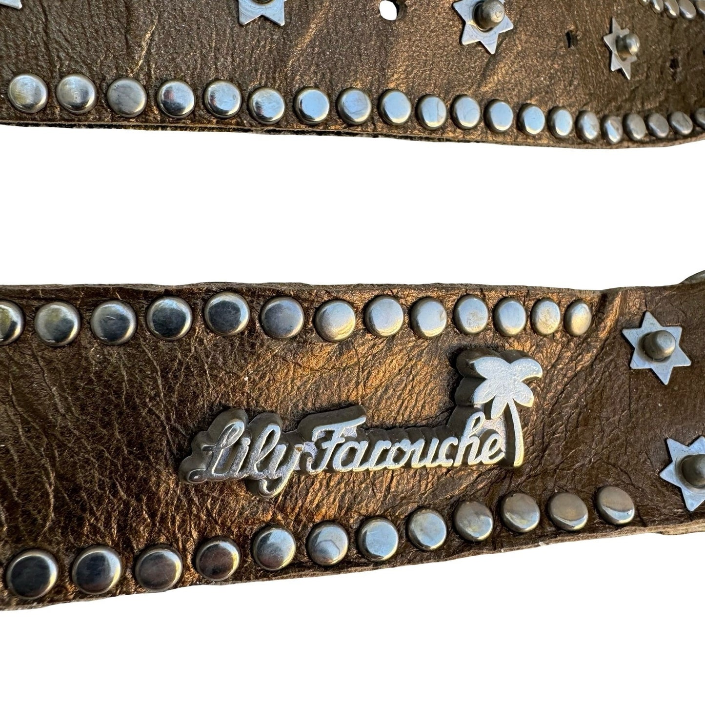 Lily Farouche Bronze Leather Studded Western Belt Star Winged Buckle Size 2