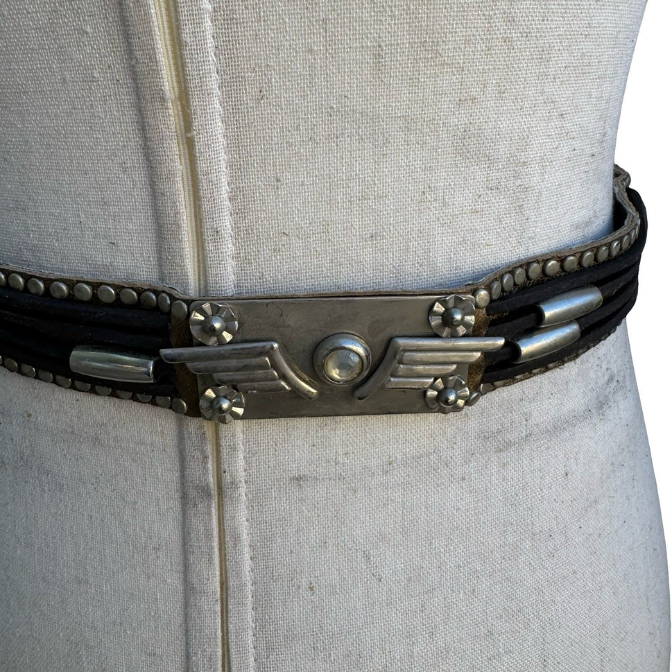 Lily Farouche Bronze Leather Studded Western Belt Star Winged Buckle Size 2