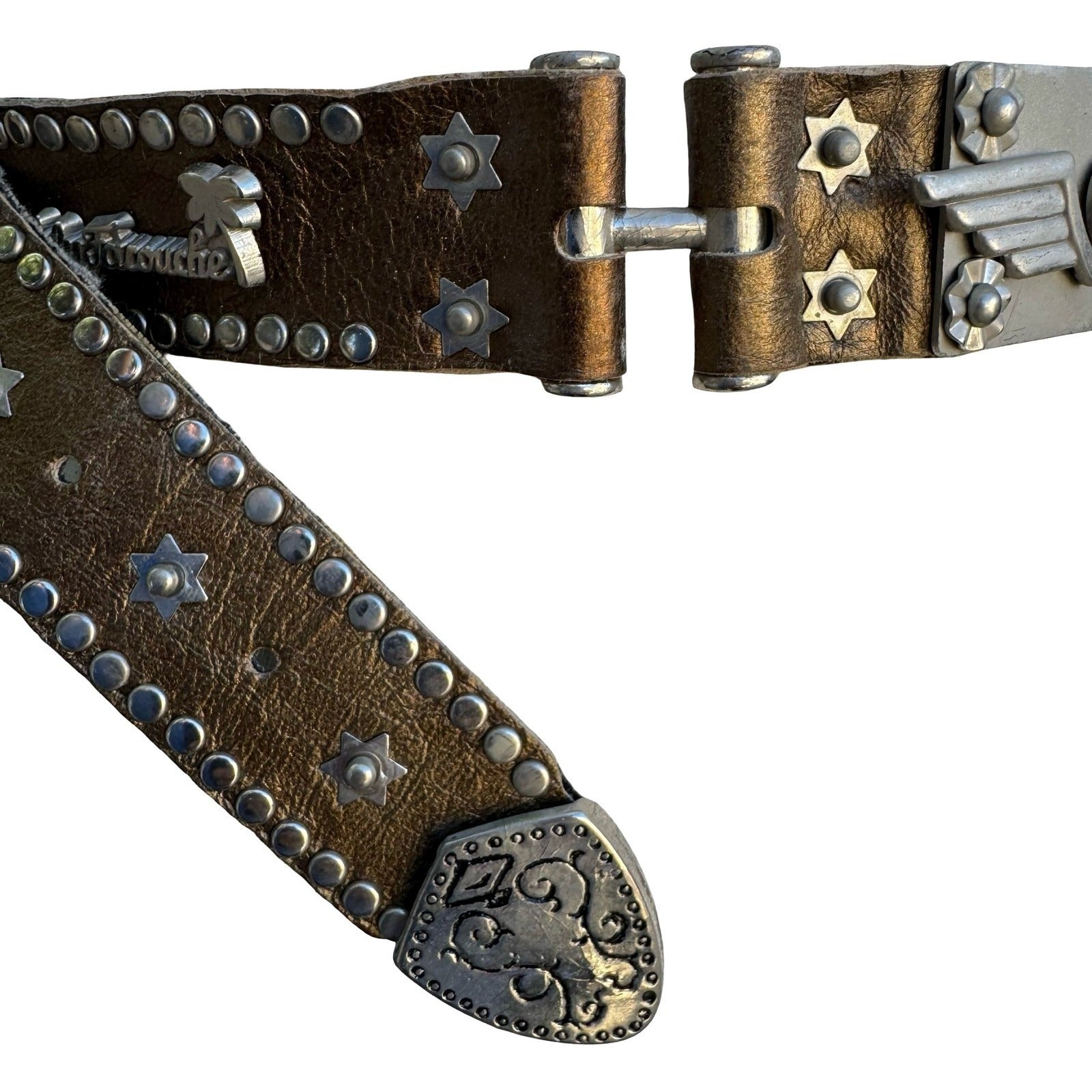 Lily Farouche Bronze Leather Studded Western Belt Star Winged Buckle Size 2