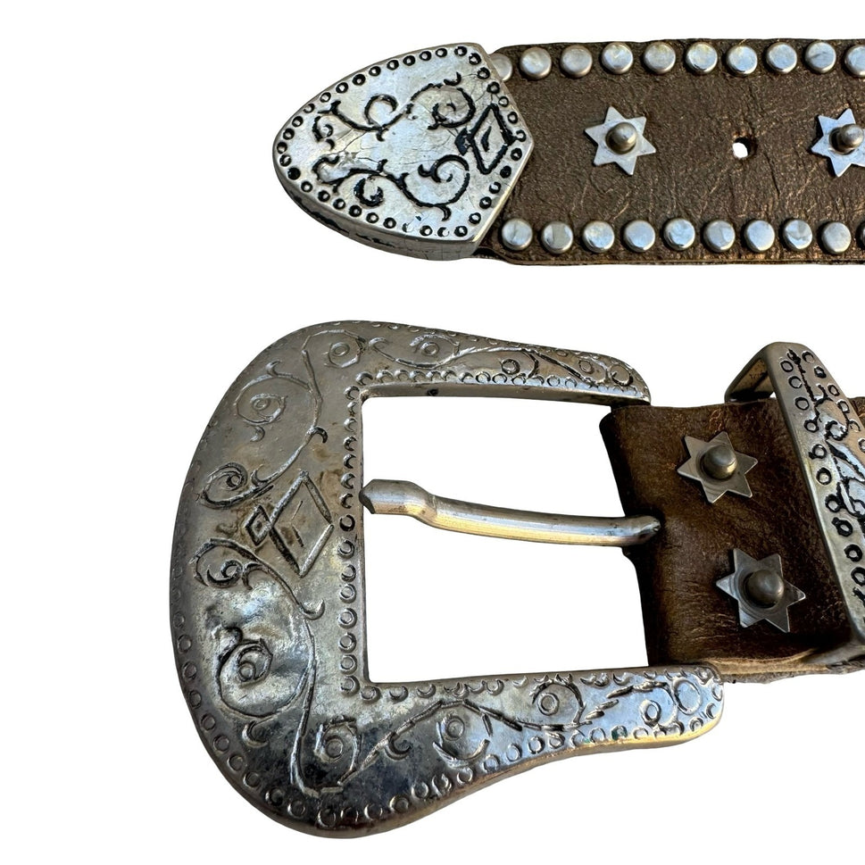Lily Farouche Bronze Leather Studded Western Belt Star Winged Buckle Size 2