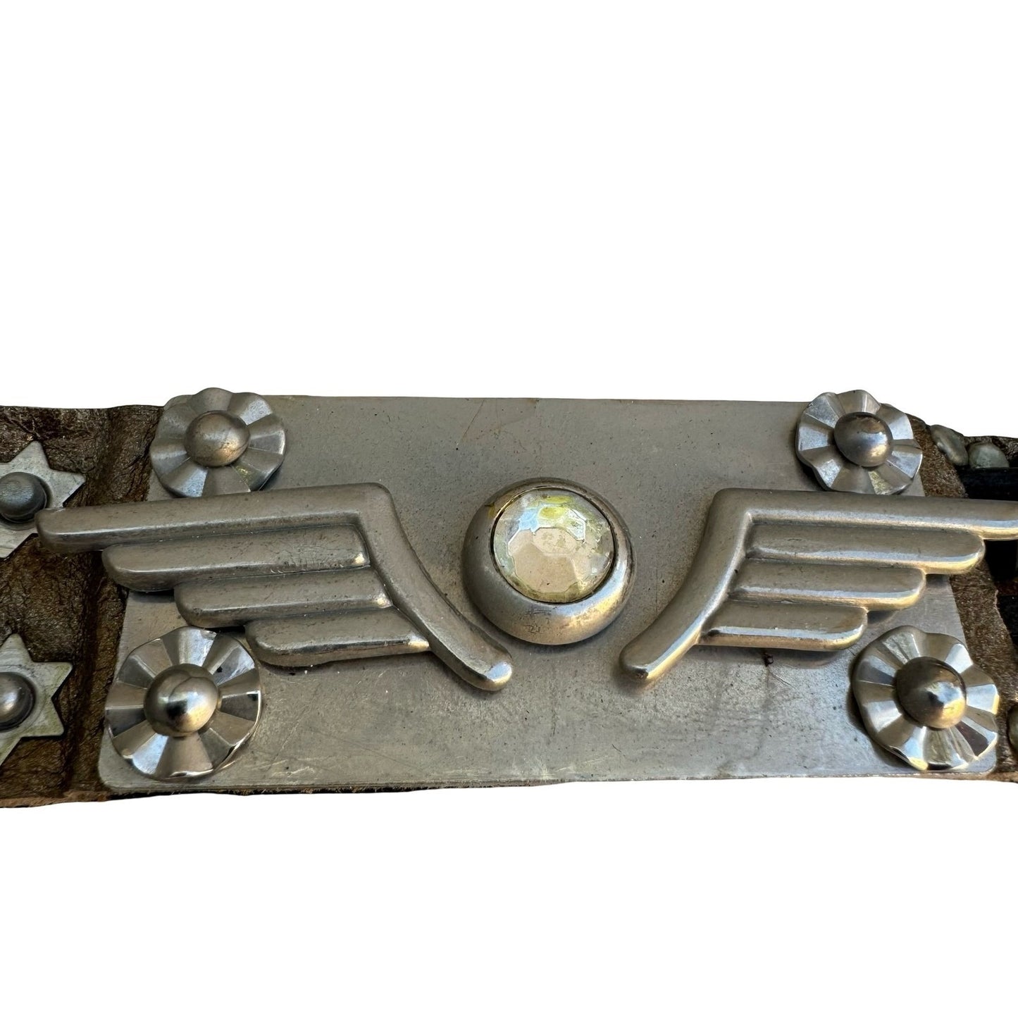 Lily Farouche Bronze Leather Studded Western Belt Star Winged Buckle Size 2