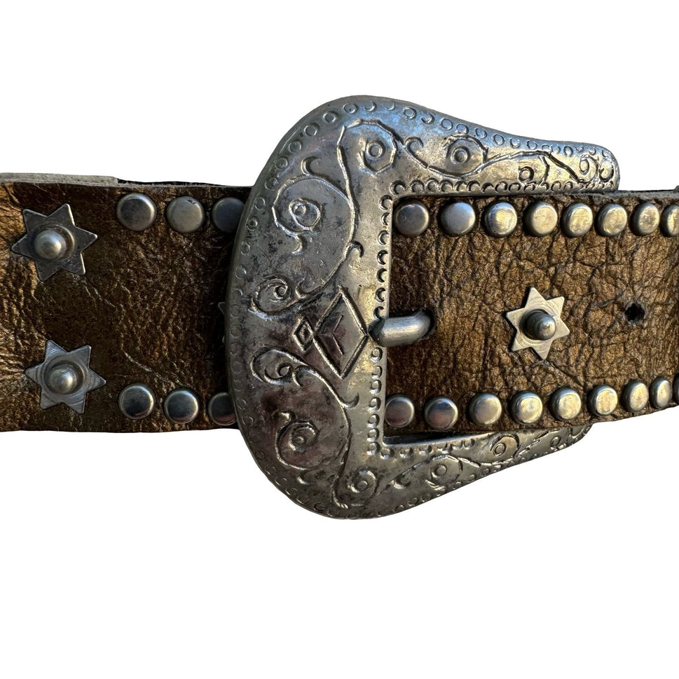 Lily Farouche Bronze Leather Studded Western Belt Star Winged Buckle Size 2