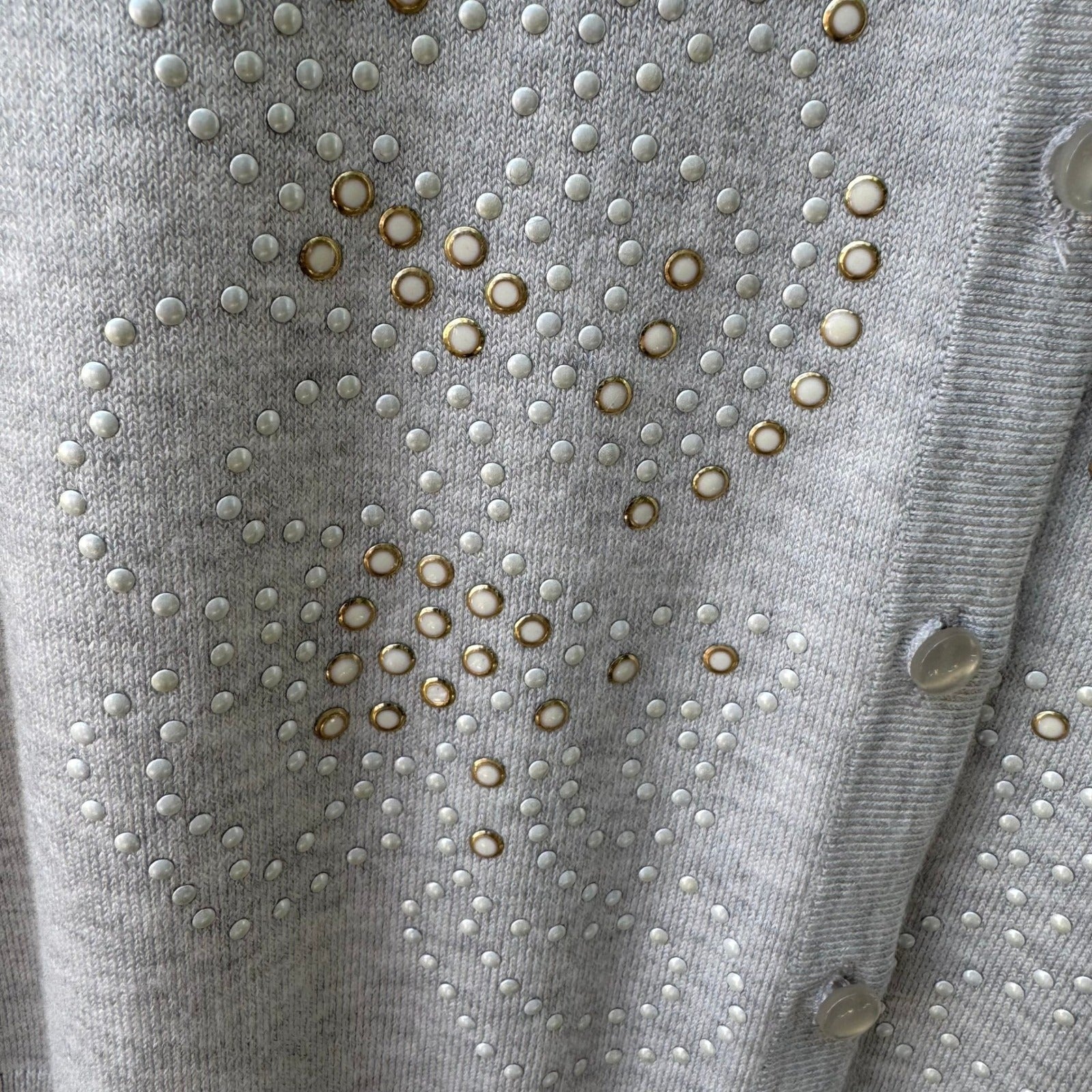 Cable & Gauge Preppy Minimalist Embellished Studded Knit Cardigan Sweater Grey L