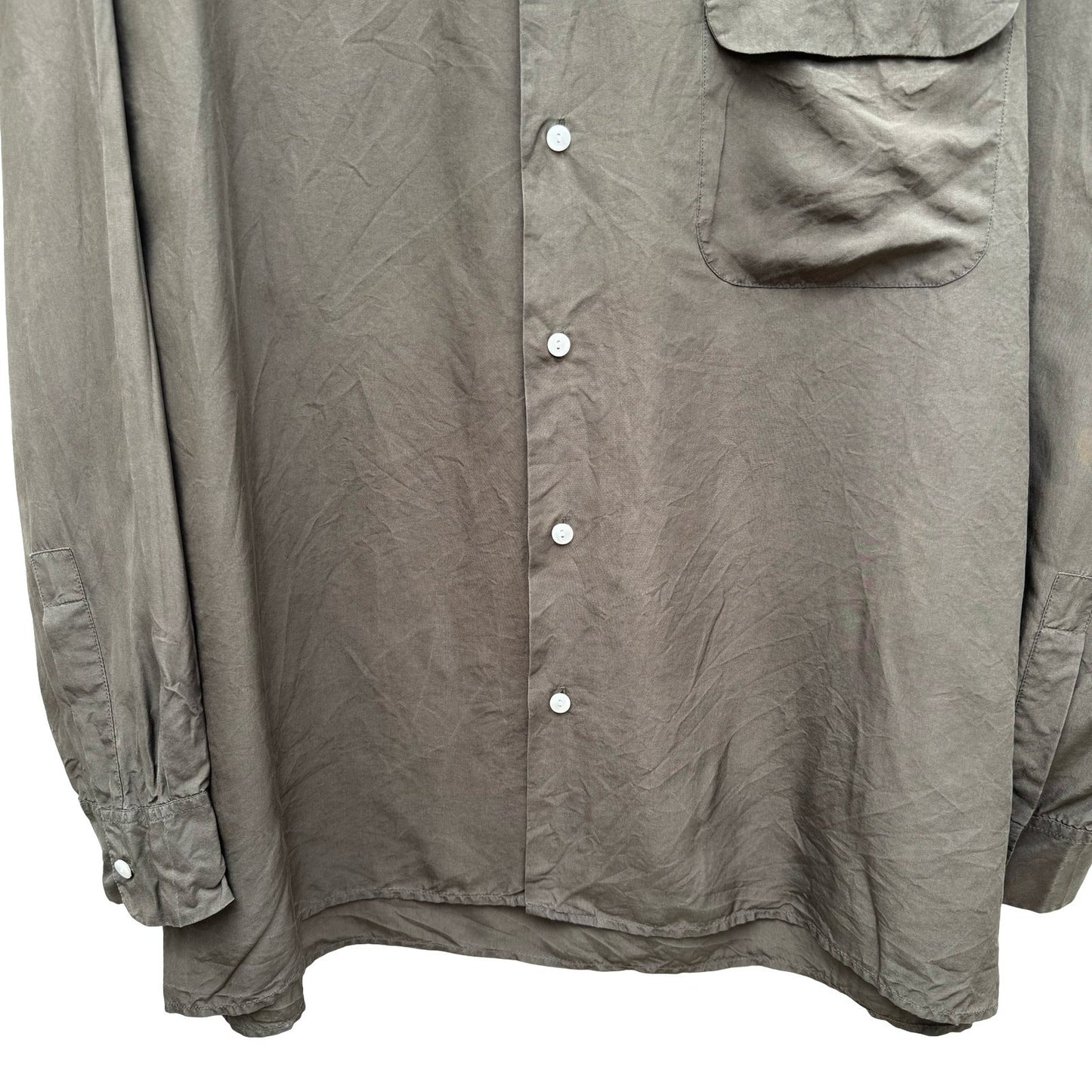 Gruppo Capi Vintage Mens M Silk Button Down Shirt Olive Green Long Sleeve Luxury