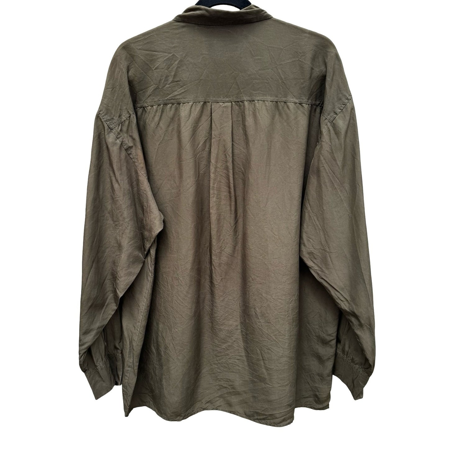 Gruppo Capi Vintage Mens M Silk Button Down Shirt Olive Green Long Sleeve Luxury