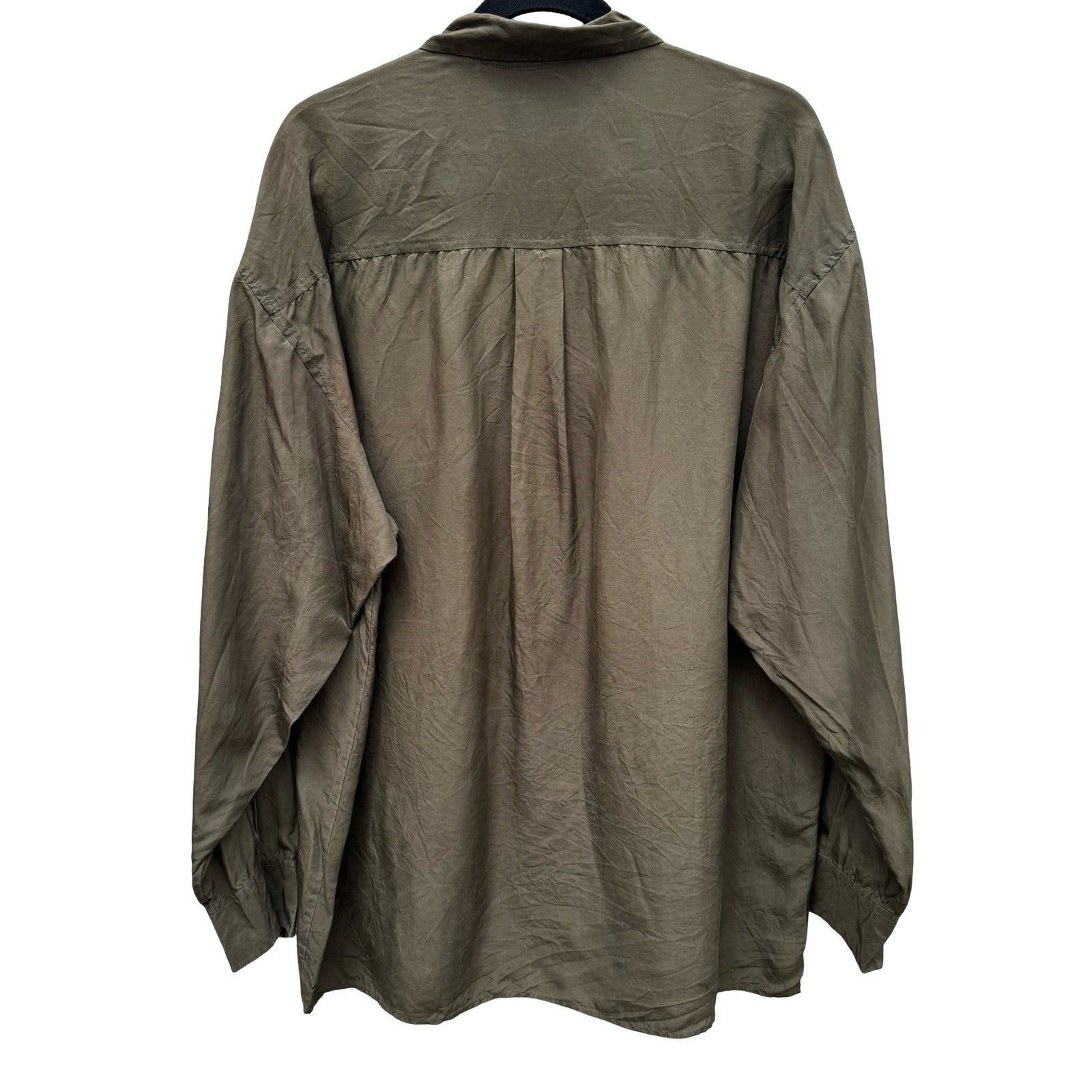 Gruppo Capi Vintage Mens M Silk Button Down Shirt Olive Green Long Sleeve Luxury