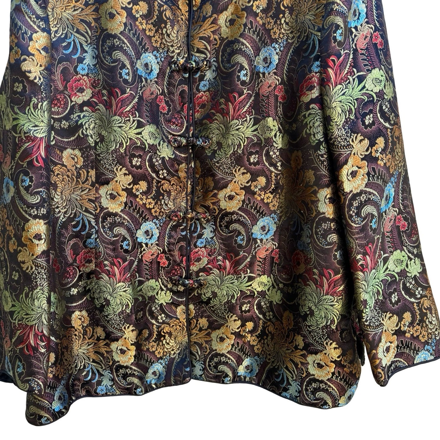 Vintage Chinoiserie Mandarin Collar Floral Jacquard Brocade Frog Closure Jacket