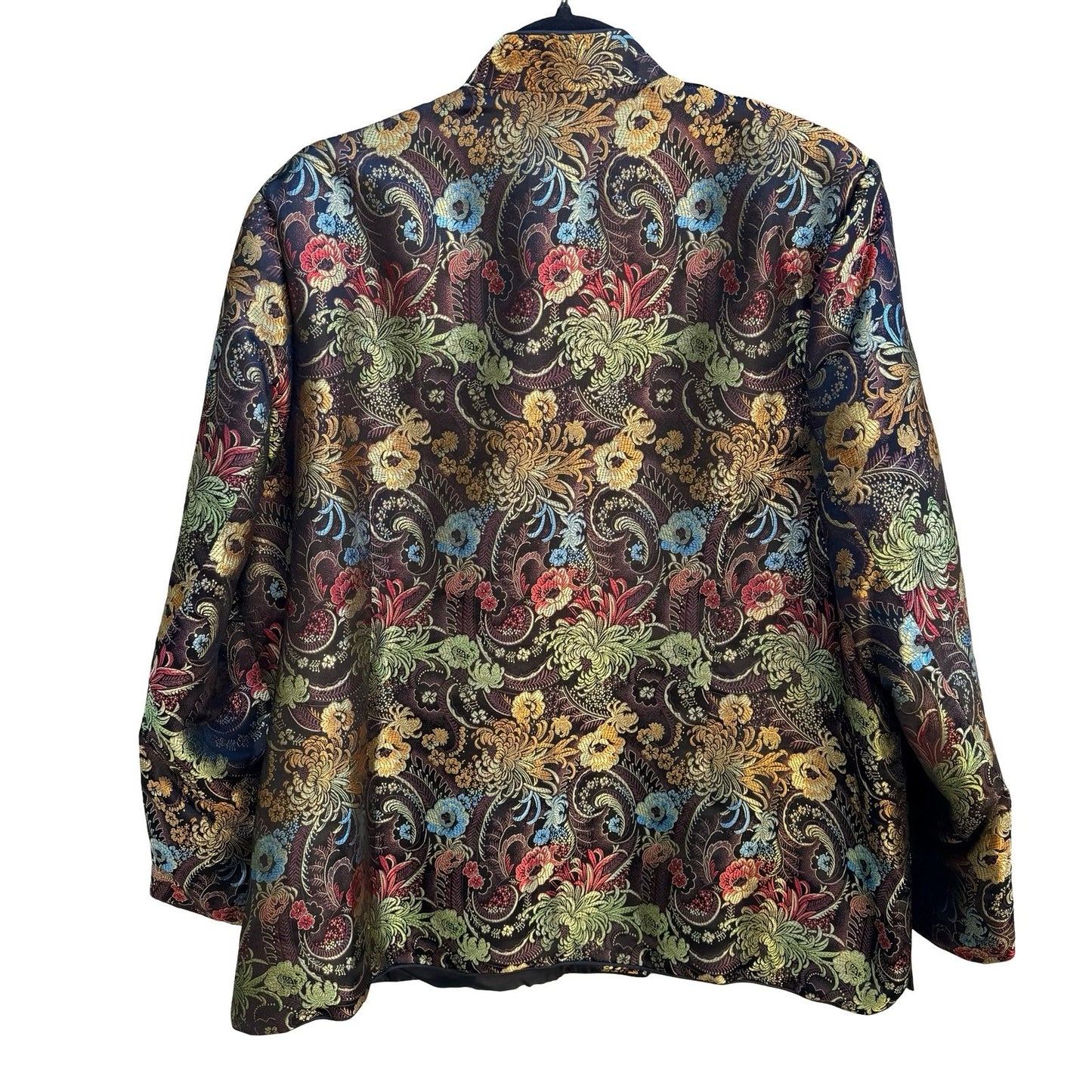 Vintage Chinoiserie Mandarin Collar Floral Jacquard Brocade Frog Closure Jacket