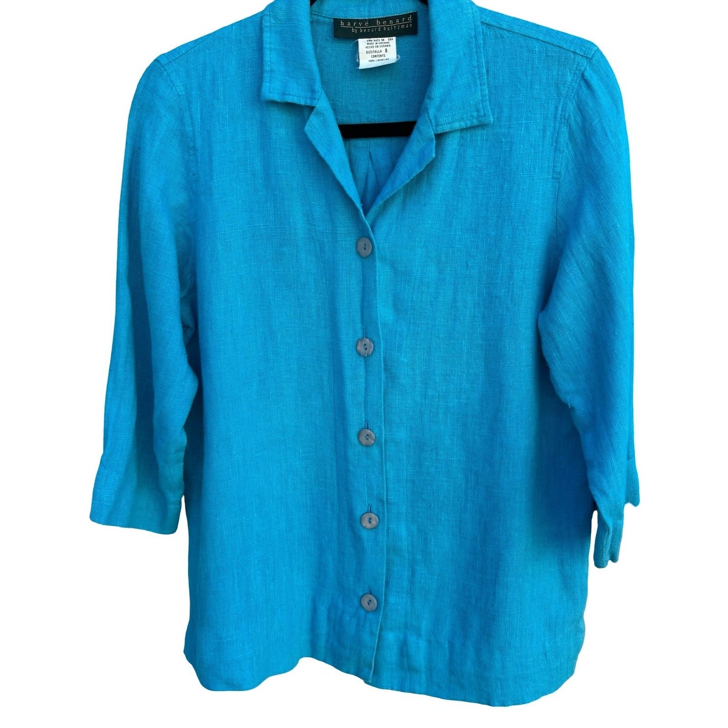 Harve Benard Turquoise 100% Linen 2 Piece Shirt and Tank Top Set Womens 8