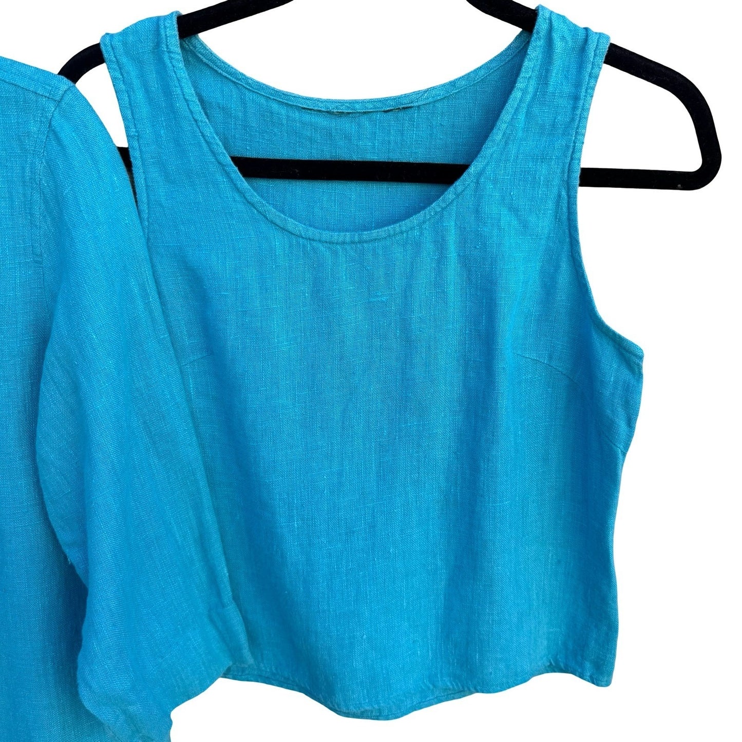 Harve Benard Turquoise 100% Linen 2 Piece Shirt and Tank Top Set Womens 8