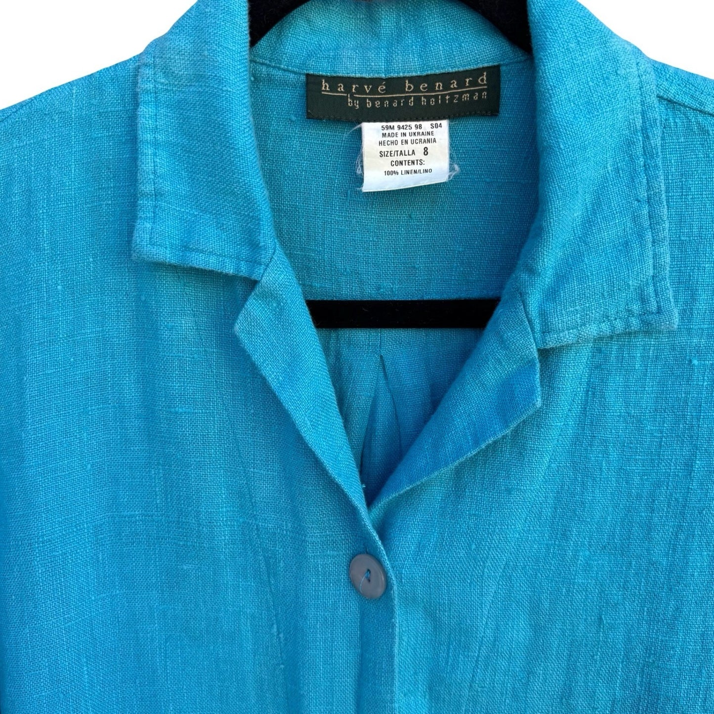 Harve Benard Turquoise 100% Linen 2 Piece Shirt and Tank Top Set Womens 8
