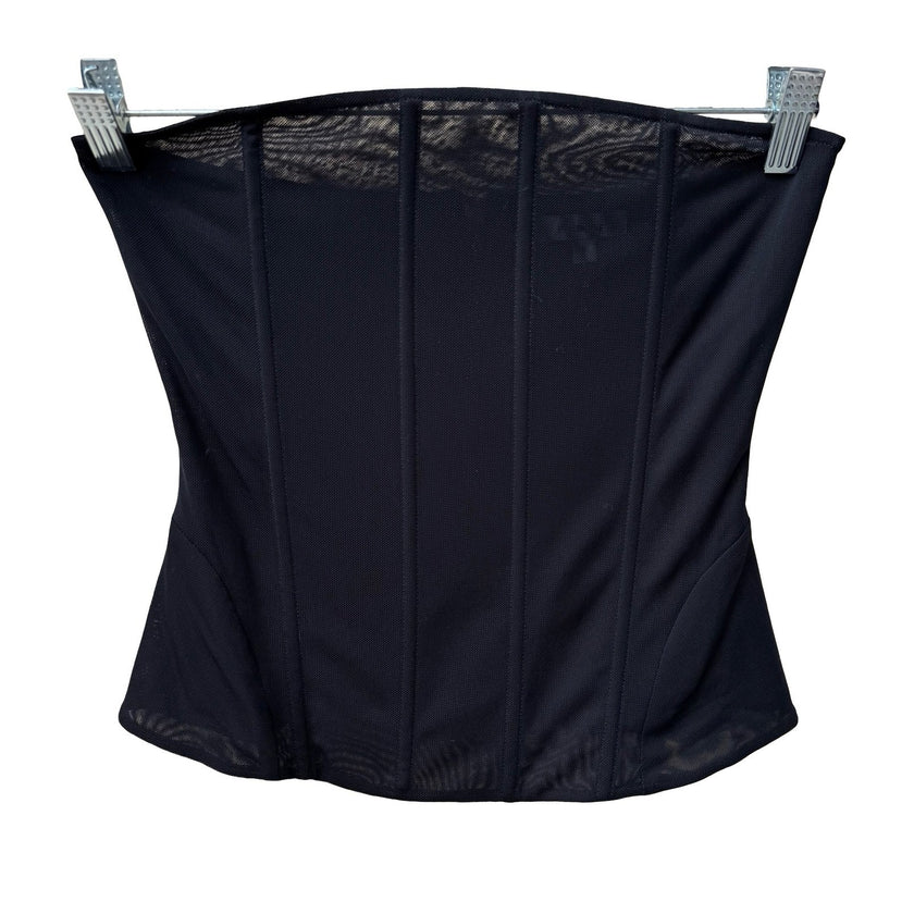 Miaou Goth Grunge Cyber Mesh Boned Back Zip Strapless Corset Tube Top Black XS
