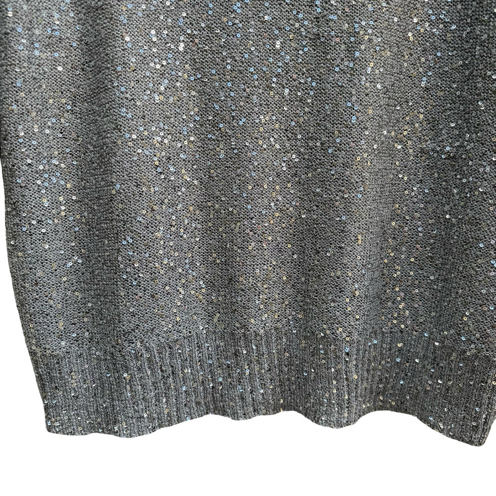 Lark Lane Silver Sequin Cowl Neck Metallic Glam Party Cocktail Knit Sweater XL