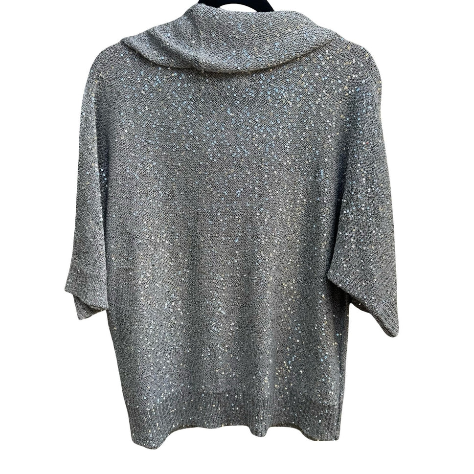 Lark Lane Silver Sequin Cowl Neck Metallic Glam Party Cocktail Knit Sweater XL