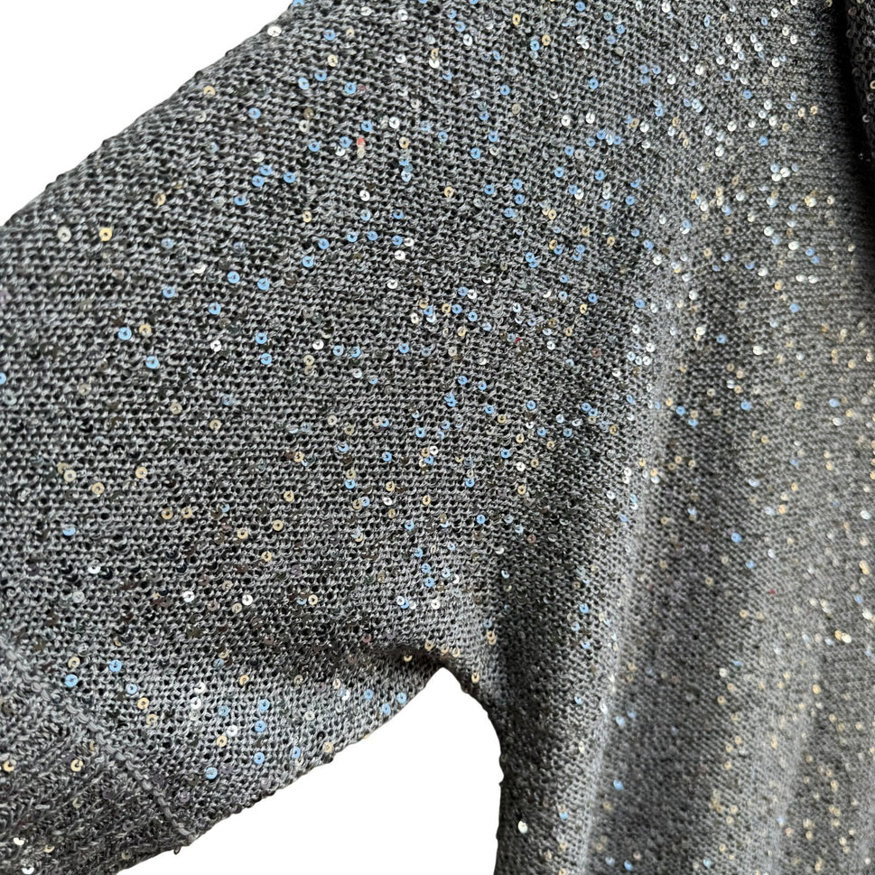 Lark Lane Silver Sequin Cowl Neck Metallic Glam Party Cocktail Knit Sweater XL