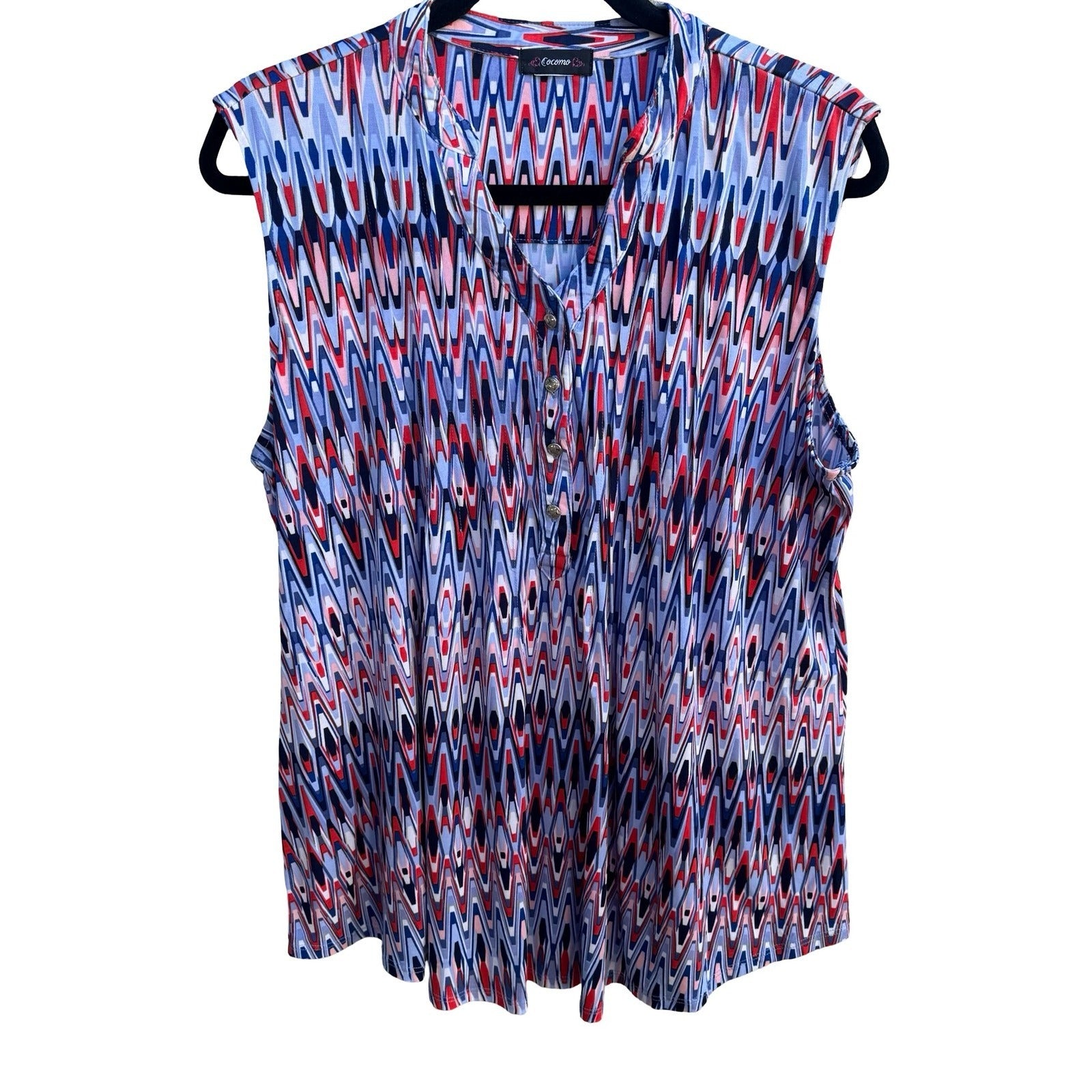 Cocomo Mod Professional Flowy Workwear Sleeveless Geometric Chevron Blouse XL