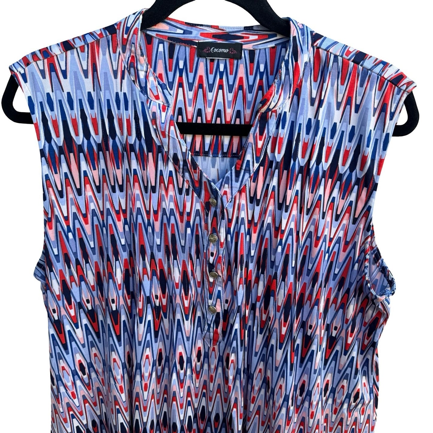 Cocomo Mod Professional Flowy Workwear Sleeveless Geometric Chevron Blouse XL