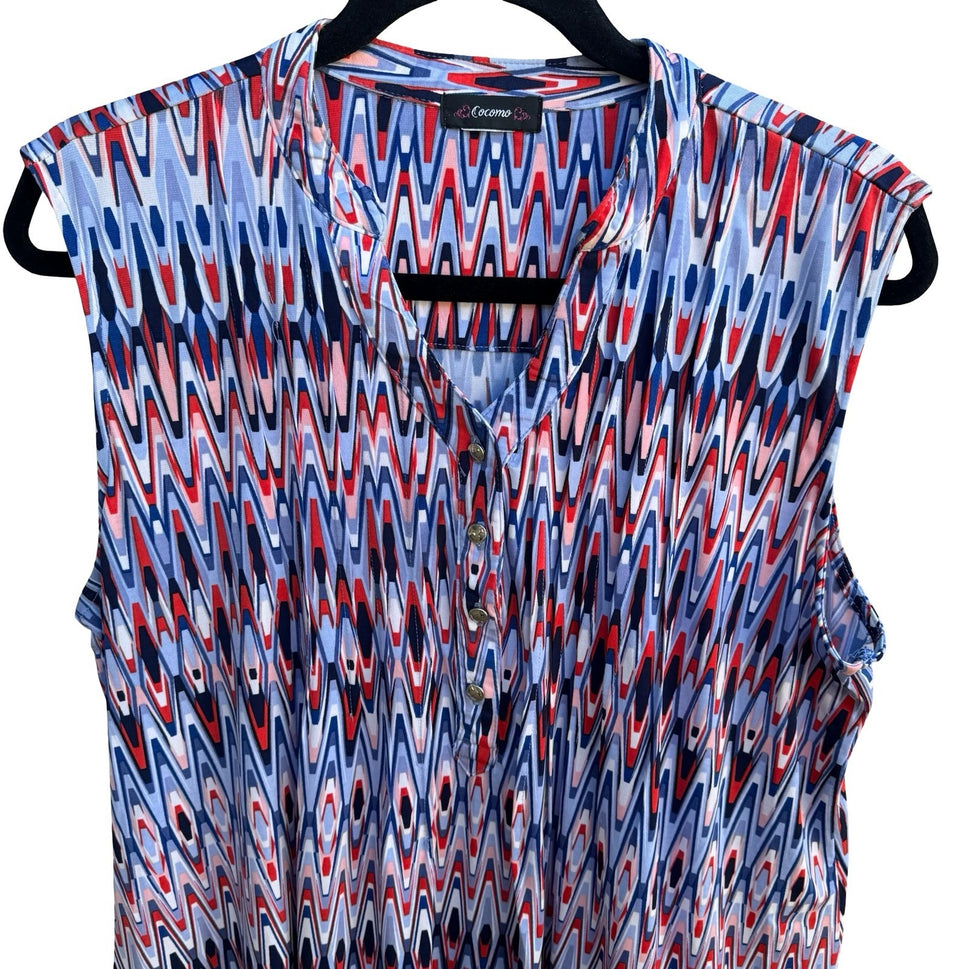 Cocomo Mod Professional Flowy Workwear Sleeveless Geometric Chevron Blouse XL