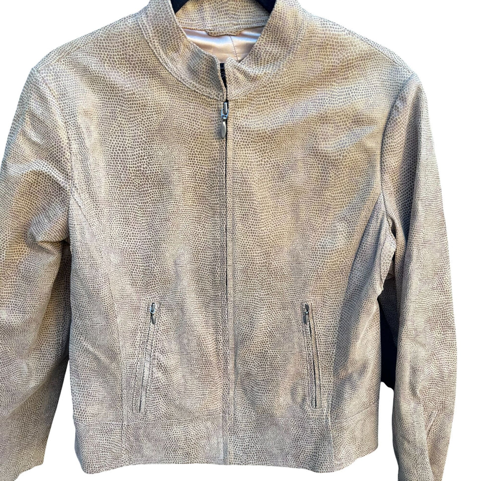 Terry Lewis Classic Luxuries Lizard Embossed Leather Bomber Jacket Zip Pockets S