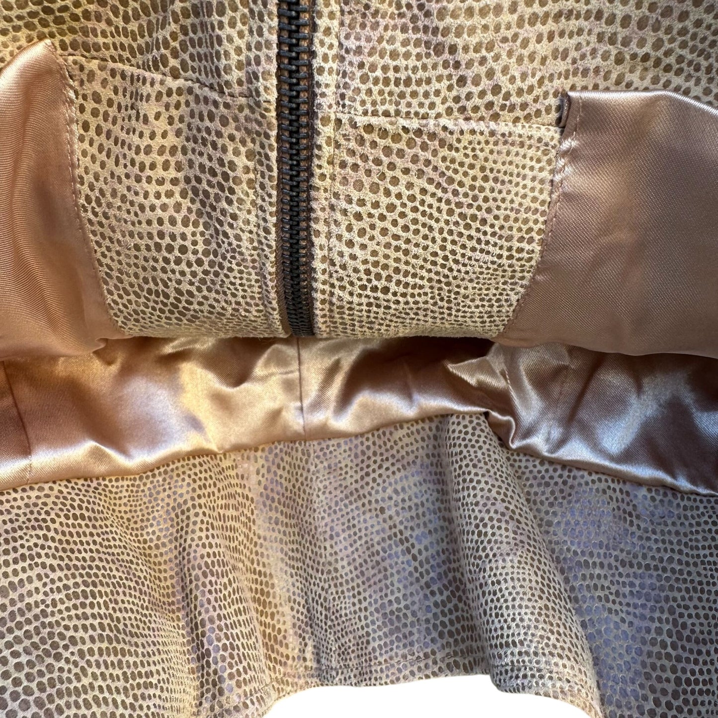 Terry Lewis Classic Luxuries Lizard Embossed Leather Bomber Jacket Zip Pockets S