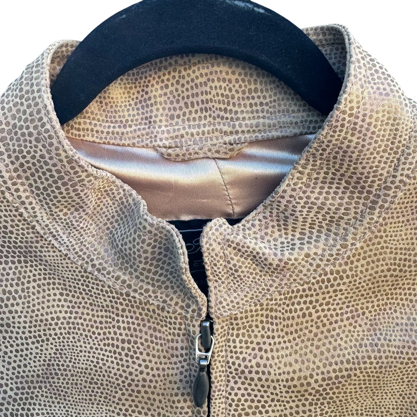 Terry Lewis Classic Luxuries Lizard Embossed Leather Bomber Jacket Zip Pockets S